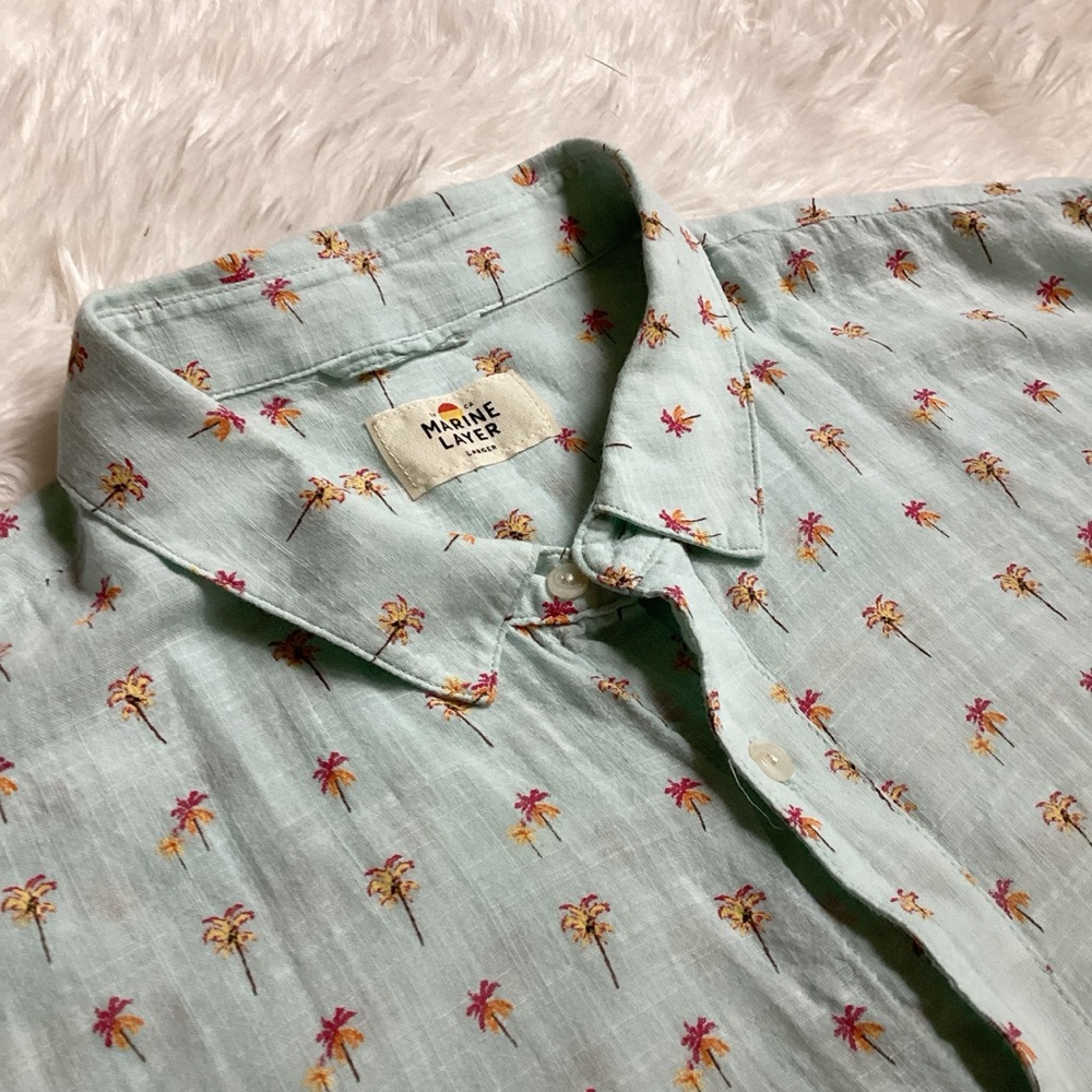 Marine Layer Green Casual Button Down Shirt with Playful Print